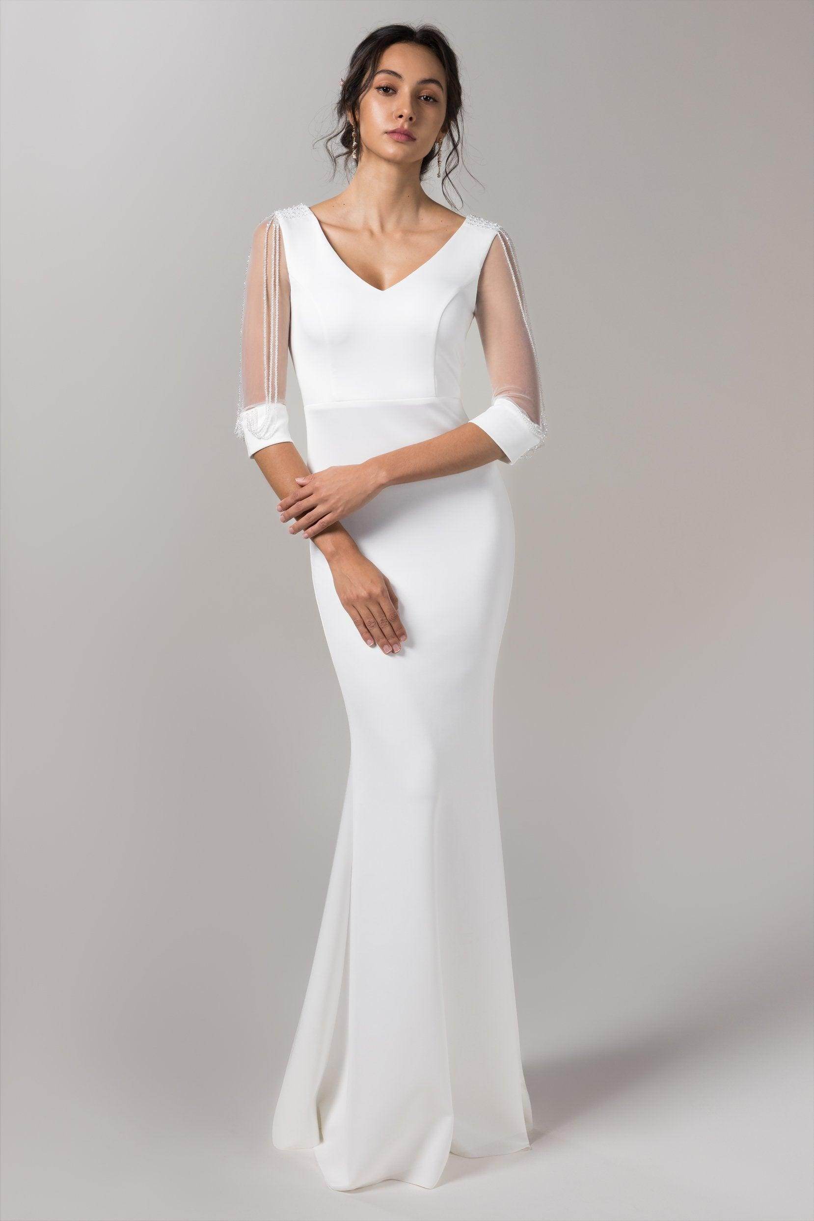 Mermaid Floor Length Elastic Knitted Fabric Wedding Dress CW2617 - COCOMELODY